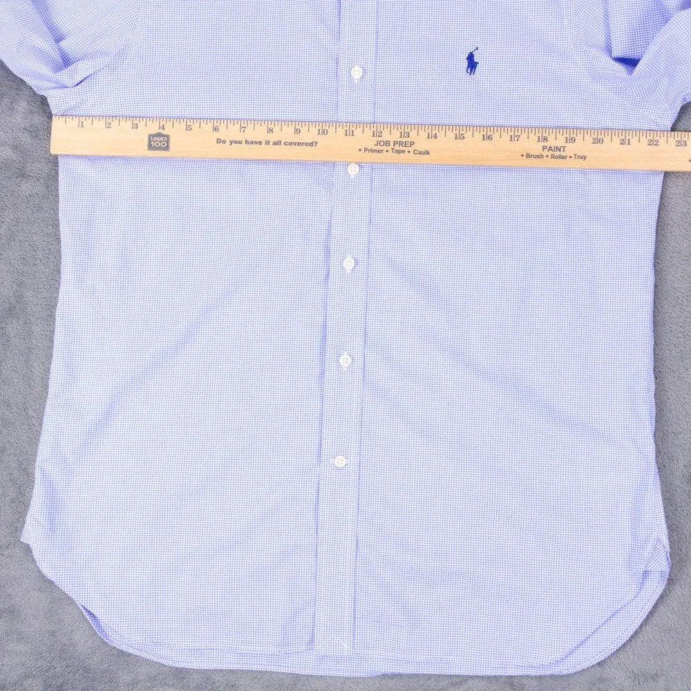 Polo Ralph Lauren Shirt Mens 15.5 34/35 Blue Gingham Cotton Stretch Button Down